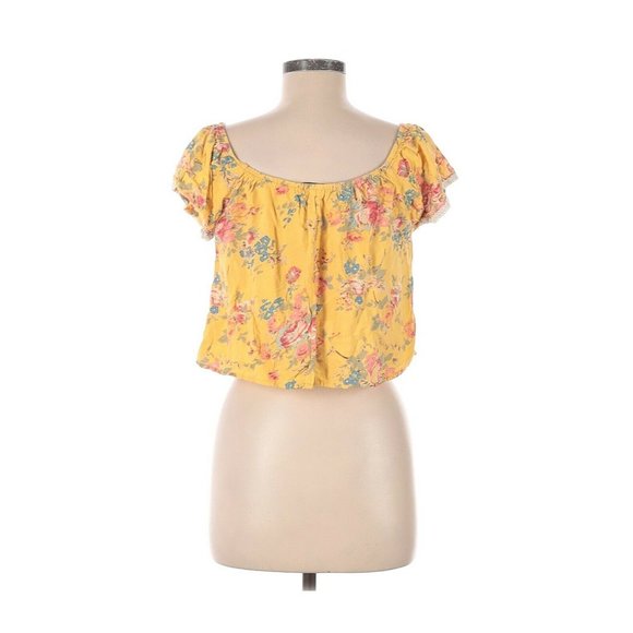 HIP Happening In The  Present Women's  S Yellow Floral Cropped Top  Split Back - Picture 3 of 10